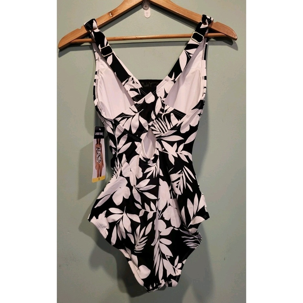 New Lands End Black White Floral 1pc Swimsuit Upf 50 Sz S - Picture 4 of 10